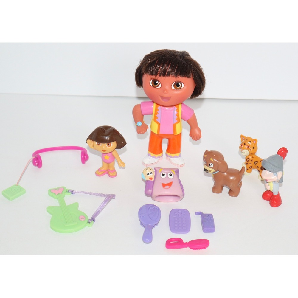 Dora the Explorer Toy Lot Figures Accessories Boots Perrito Backpack Map Guitar